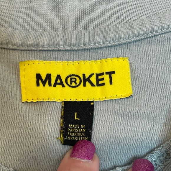 Market T-Shirt Flower Mushroom Graphic Tee Relaxed Fit Light Blue - Picture 3 of 6